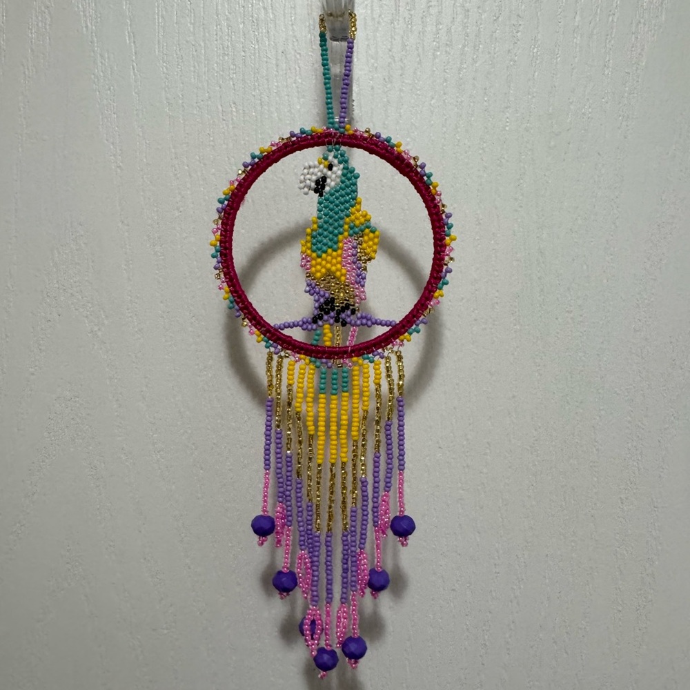 Huichol Beaded Parrot Dreamcatcher